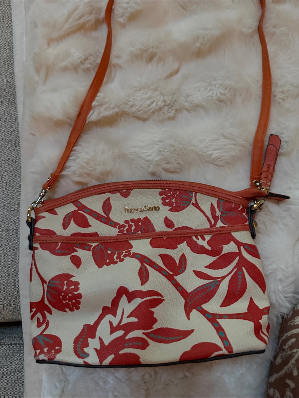 Franco Sarto Cream and Red Floral Crossbody